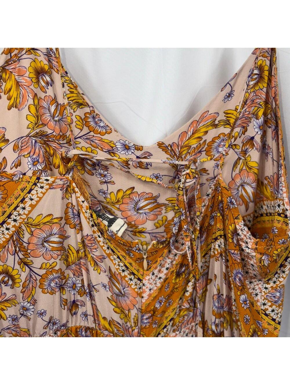 Jaase Boho Floral Maxi Dress Women’s Size Medium Yellow Pink Spaghetti Strap - Picture 7 of 7